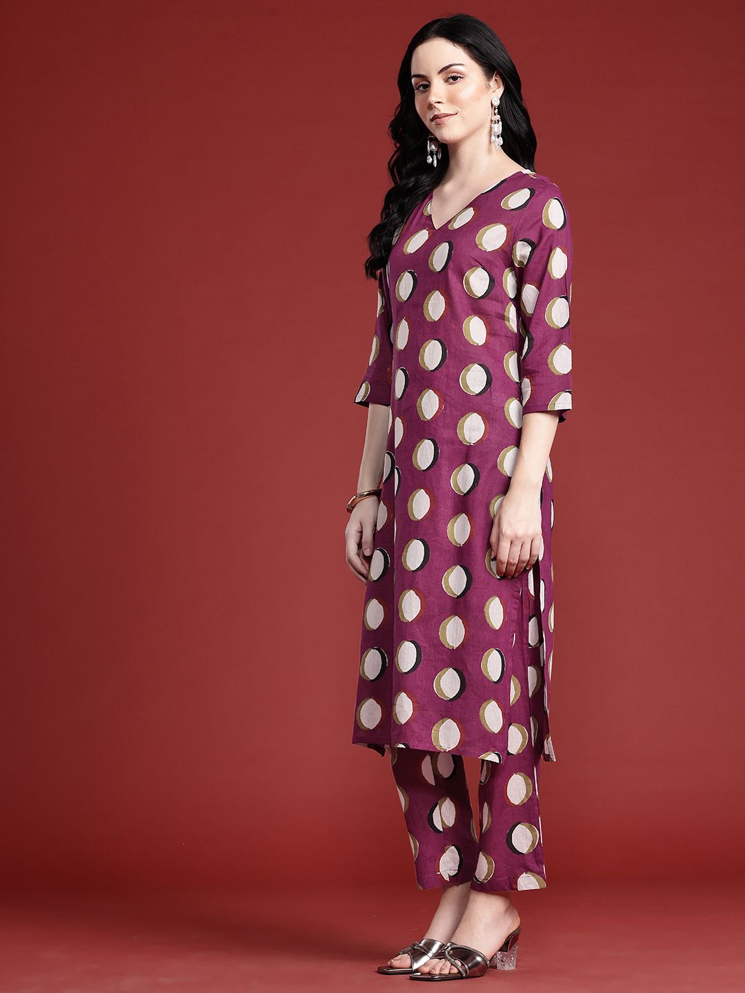 Anouk Geometric Printed Kurta with Trousers & With Dupatta