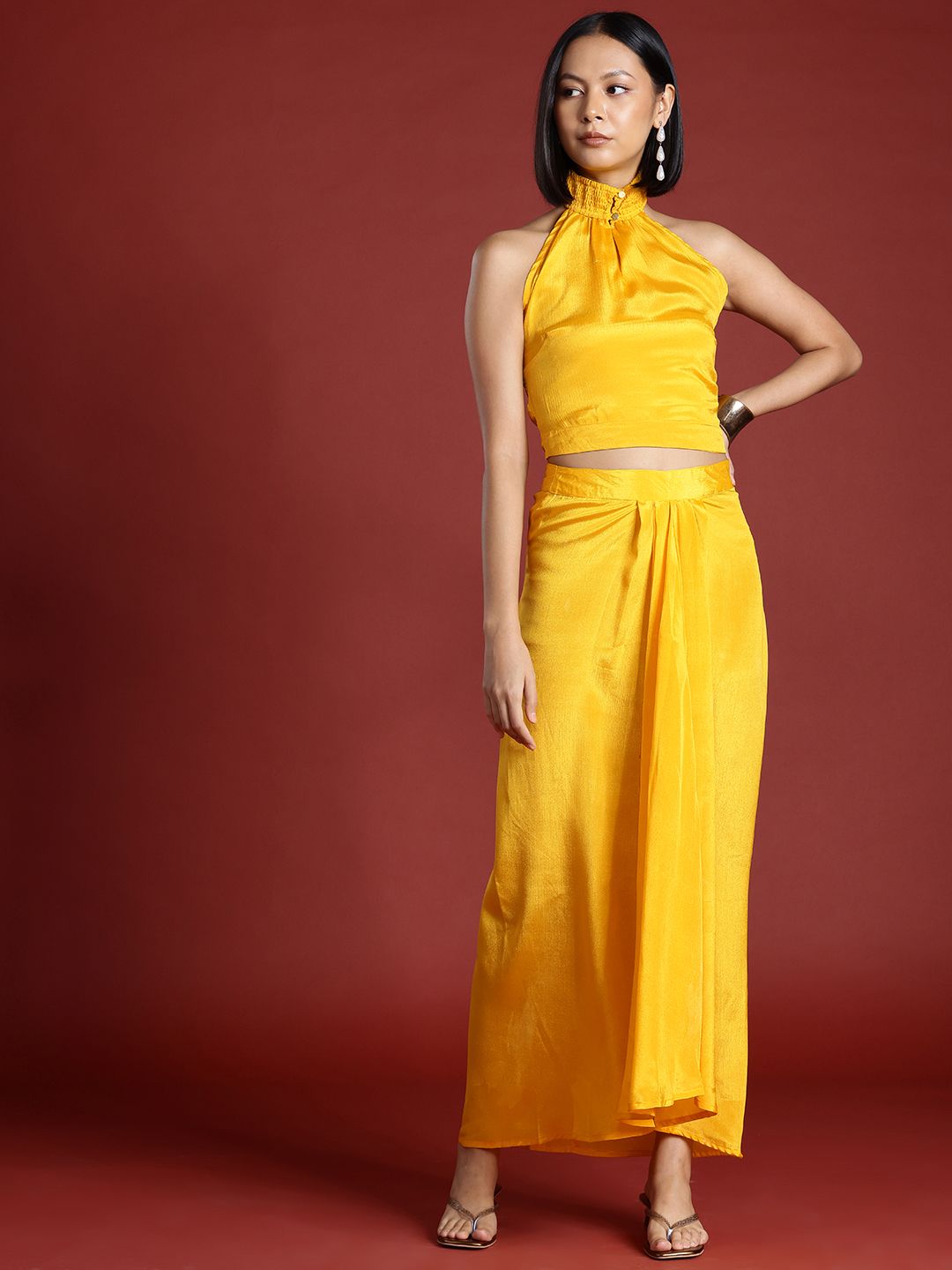 all about you Halter Neck Top With A-Line Pleated Skirt