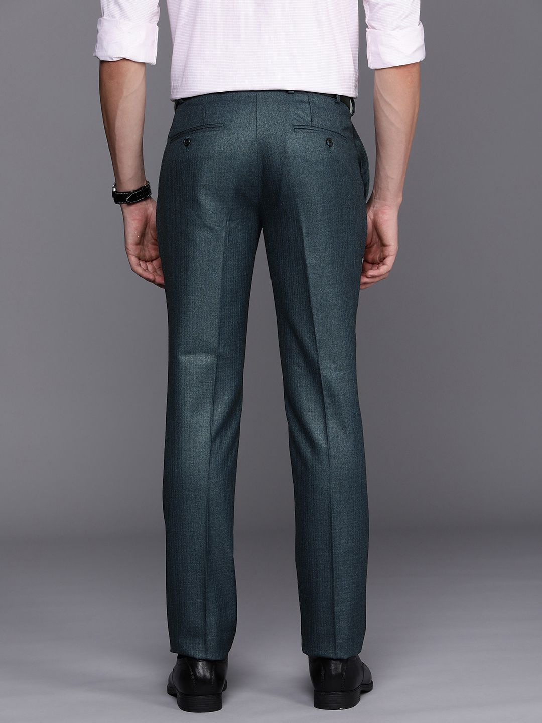 Raymond Men Checked Flat Front Slim Fit Formal Trousers