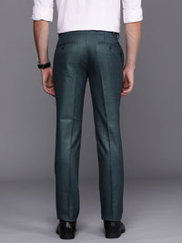 Raymond Men Checked Flat Front Slim Fit Formal Trousers