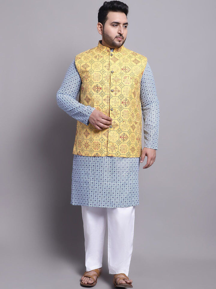 SOJANYA PLUS Ethnic Motifs Printed Regular Kurta With Pyjamas & With Printed Nehru Jacket