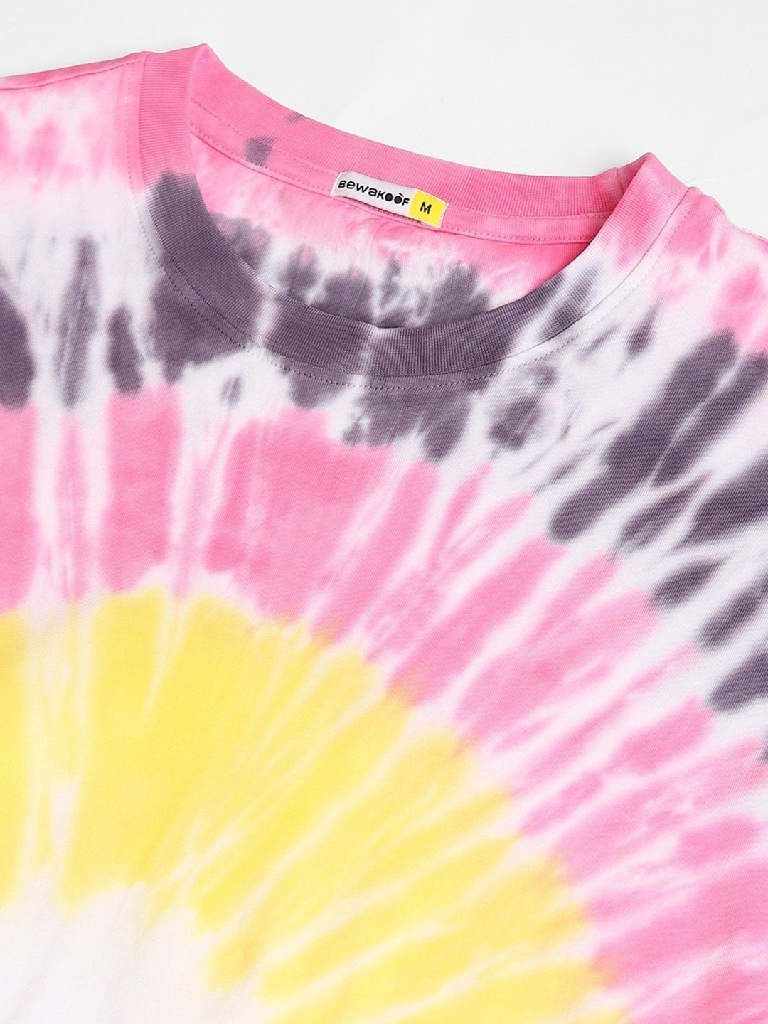 Bewakoof Yellow Tie & Dye Drop-Shoulder Sleeves Pure Cotton Oversized T-shirt