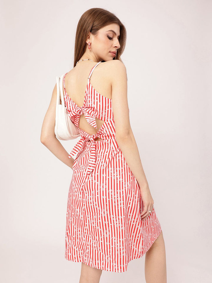 DressBerry Hot Stripes Strap Up Pleated A-Line Dress