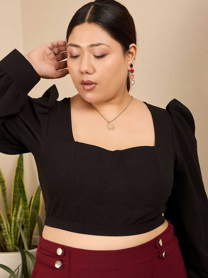 Berrylush Curve Sweetheart Neck Bishop Lengan Plus Tanaman Saiz Top