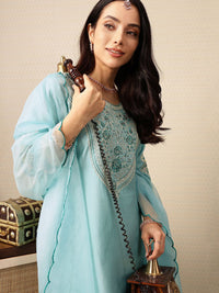 House of Pataudi Floral Embroidered Jashn Kurta with Palazzos & Dupatta