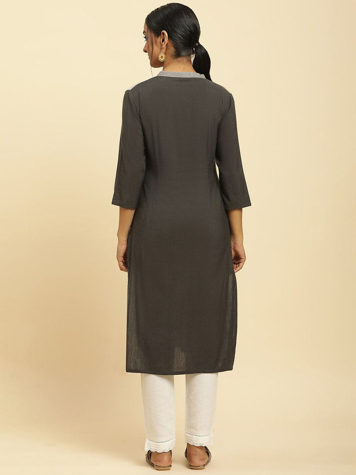 W Grey Mandarin Collar Straight Kurta
