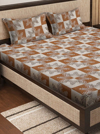 KLOTTHE Beige Floral Kapas Tulen 400 TC Dilengkapi Cadar Katil Super King Superfine dengan 2 Sarung Bantal-270 x 270 cm