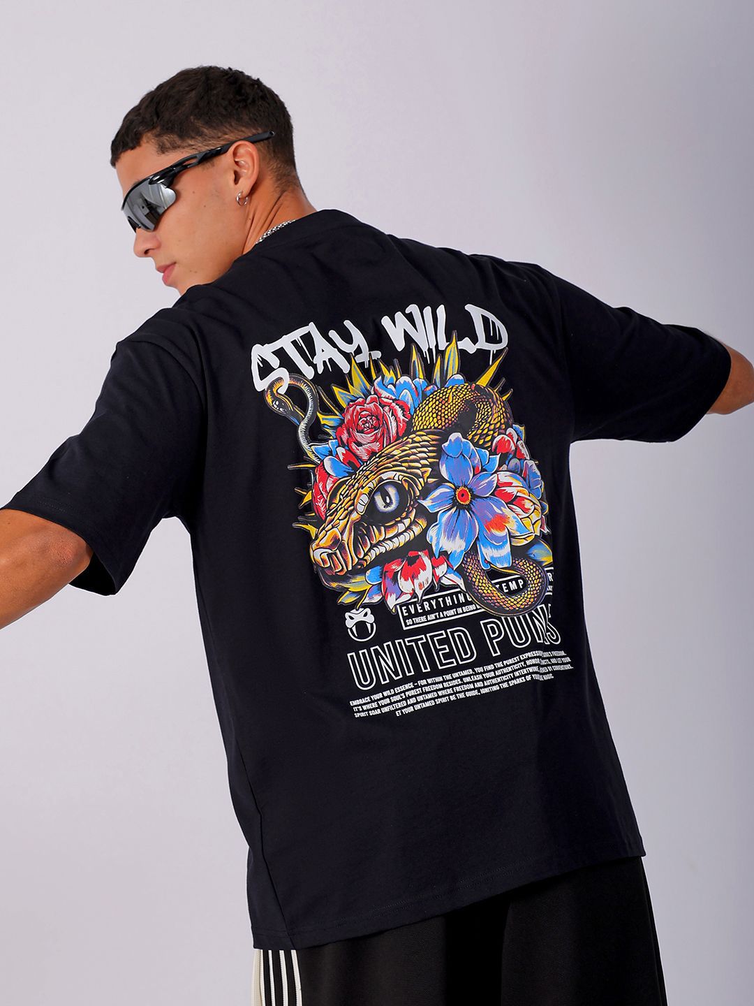 The Indian Garage Co Men Cotton Back Printed Boxy Oversized Round Neck T-shirt