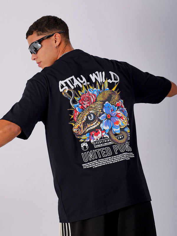 The Indian Garage Co Men Cotton Back Printed Boxy Oversized Round Neck T-shirt