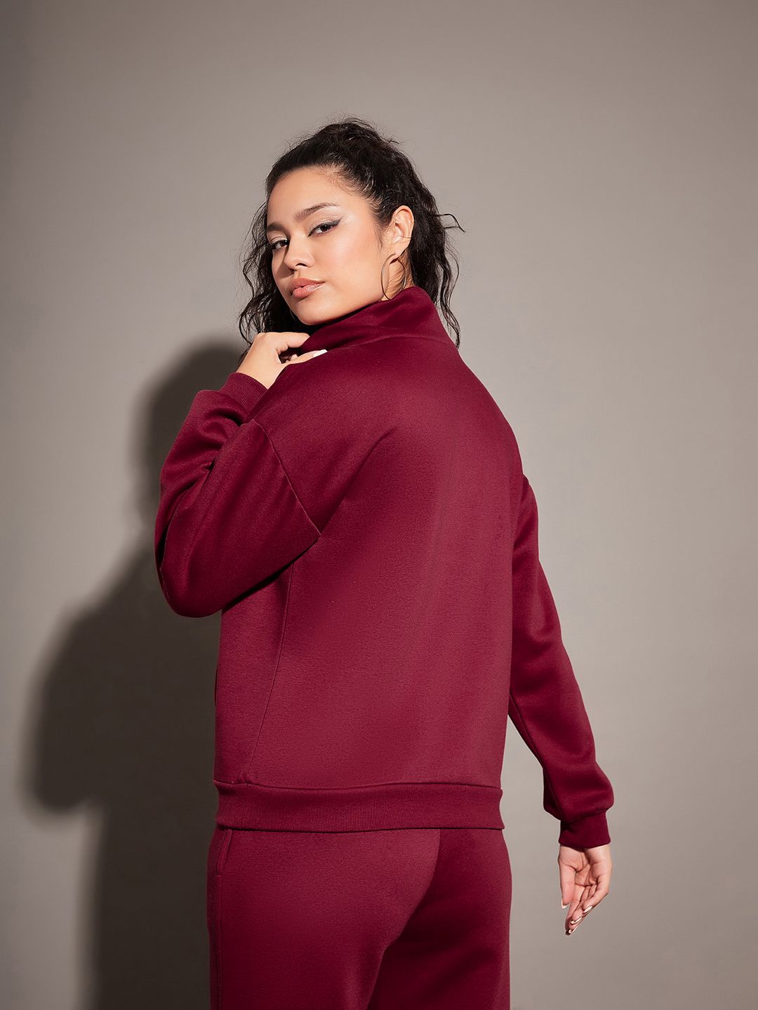SASSAFRAS Maroon Mock Collar Sweatshirt