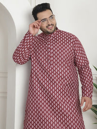 SOJANYA PLUS PLus Size Ethnic Motifs Printed Band Collar Long Sleeves Straight Kurta
