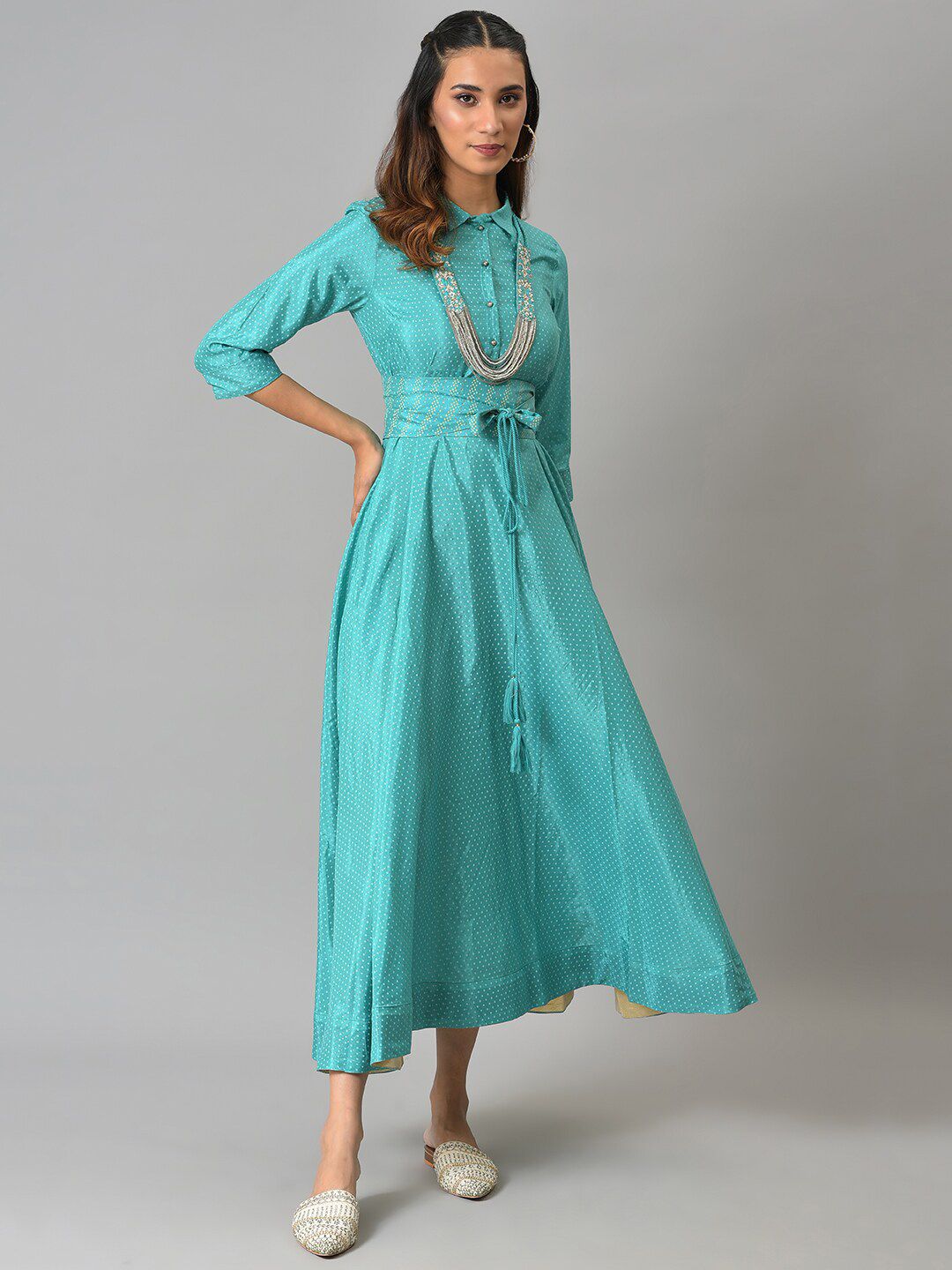 W Women Blue Embellished Ethnic Maxi Dress
