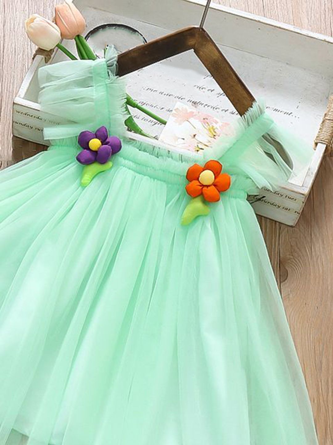 YK Girls Empire Cotton Dress With Applique Details