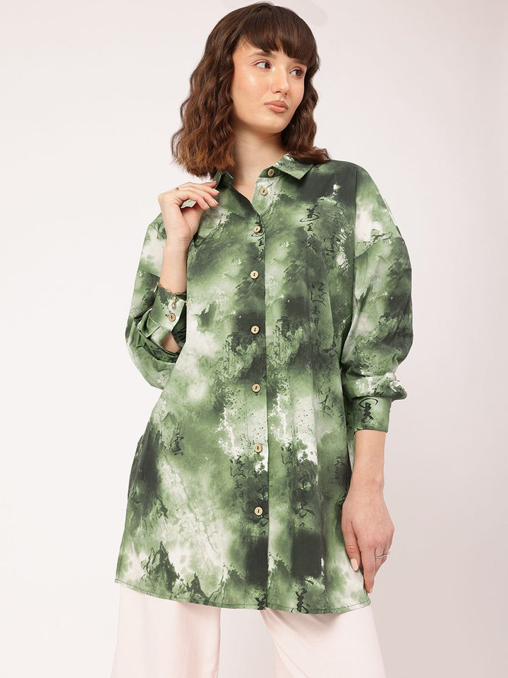 DressBerry Rugged Rhythm Dyed Drop-Shoulder Oversized Longline Shirt