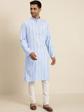 SOJANYA Men Blue Pure Cotton Striped Kurta