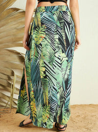 Berrylush Tropical Printed High Rise A-line Side Slit Maxi Skirt