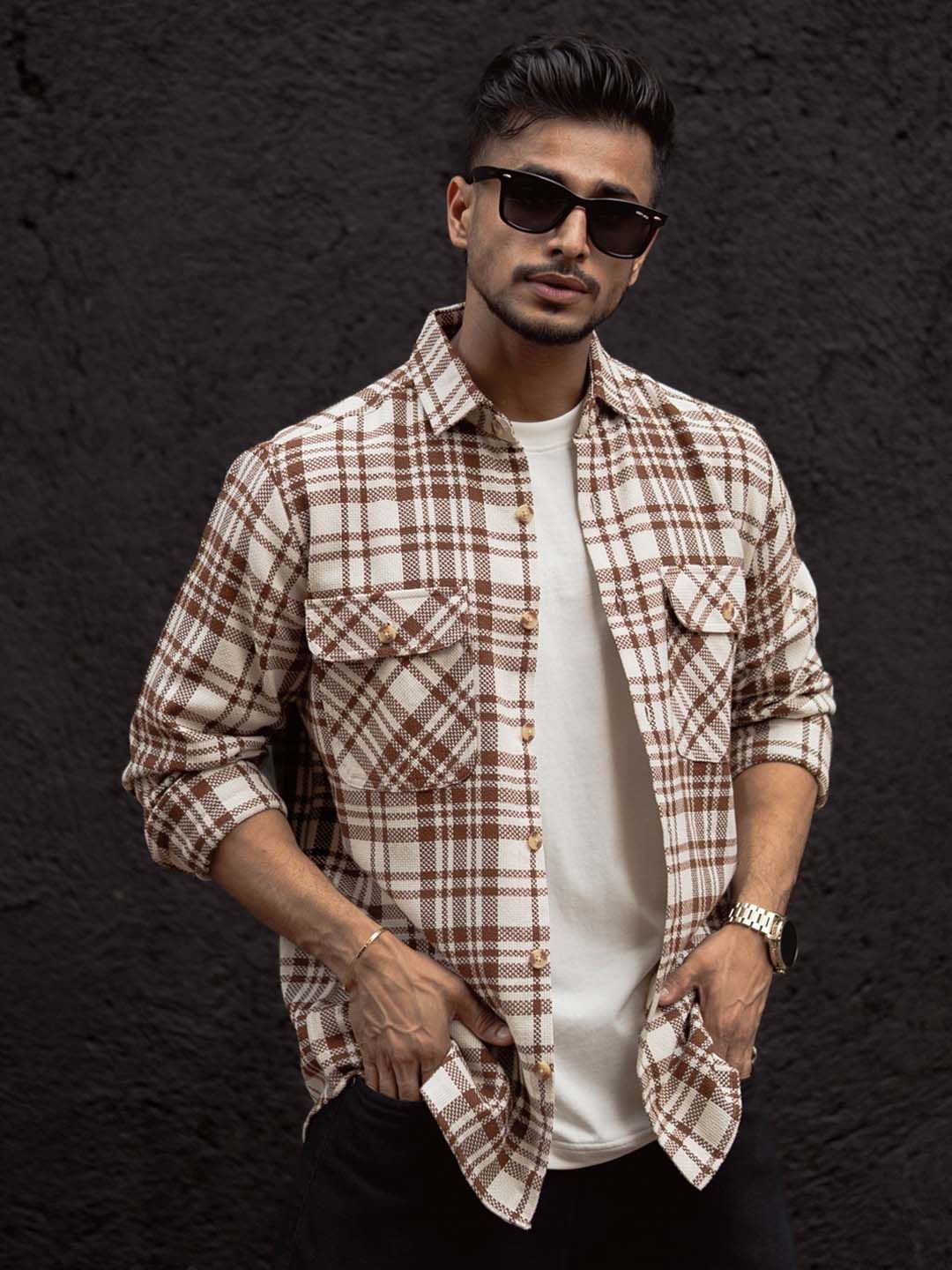 Powerlook Men Spread Collar Tartan Checked Cotton Casual Shirt