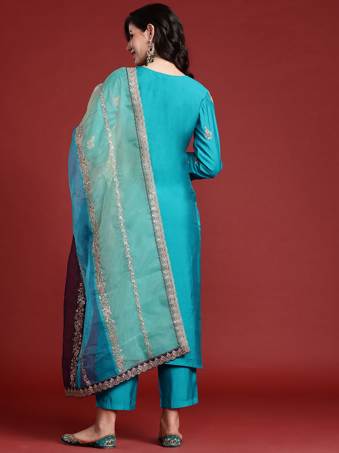 Indo Era Ethnic Motifs Embroidered Sequinned Kurta With Trousers & Dupatta