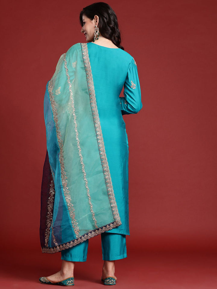 Indo Era Ethnic Motifs Embroidered Sequinned Kurta With Trousers & Dupatta