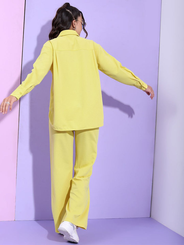 Tokyo Talkies Yellow Self Design Shirt With Trousers