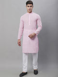 SOJANYA Motif Etnik Sulam Benang Berfungsi Kurta Kapas Tulen Dengan Churidar