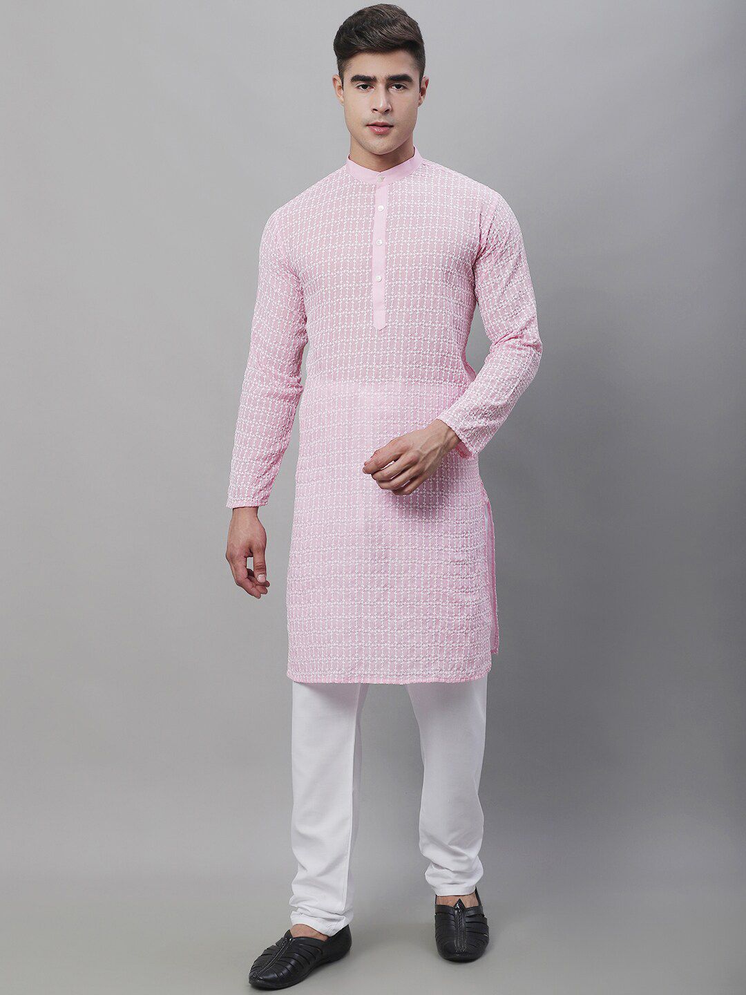 SOJANYA Motif Etnik Sulam Benang Berfungsi Kurta Kapas Tulen Dengan Churidar