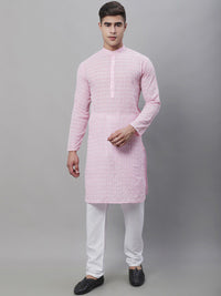 SOJANYA Motif Etnik Sulam Benang Berfungsi Kurta Kapas Tulen Dengan Churidar