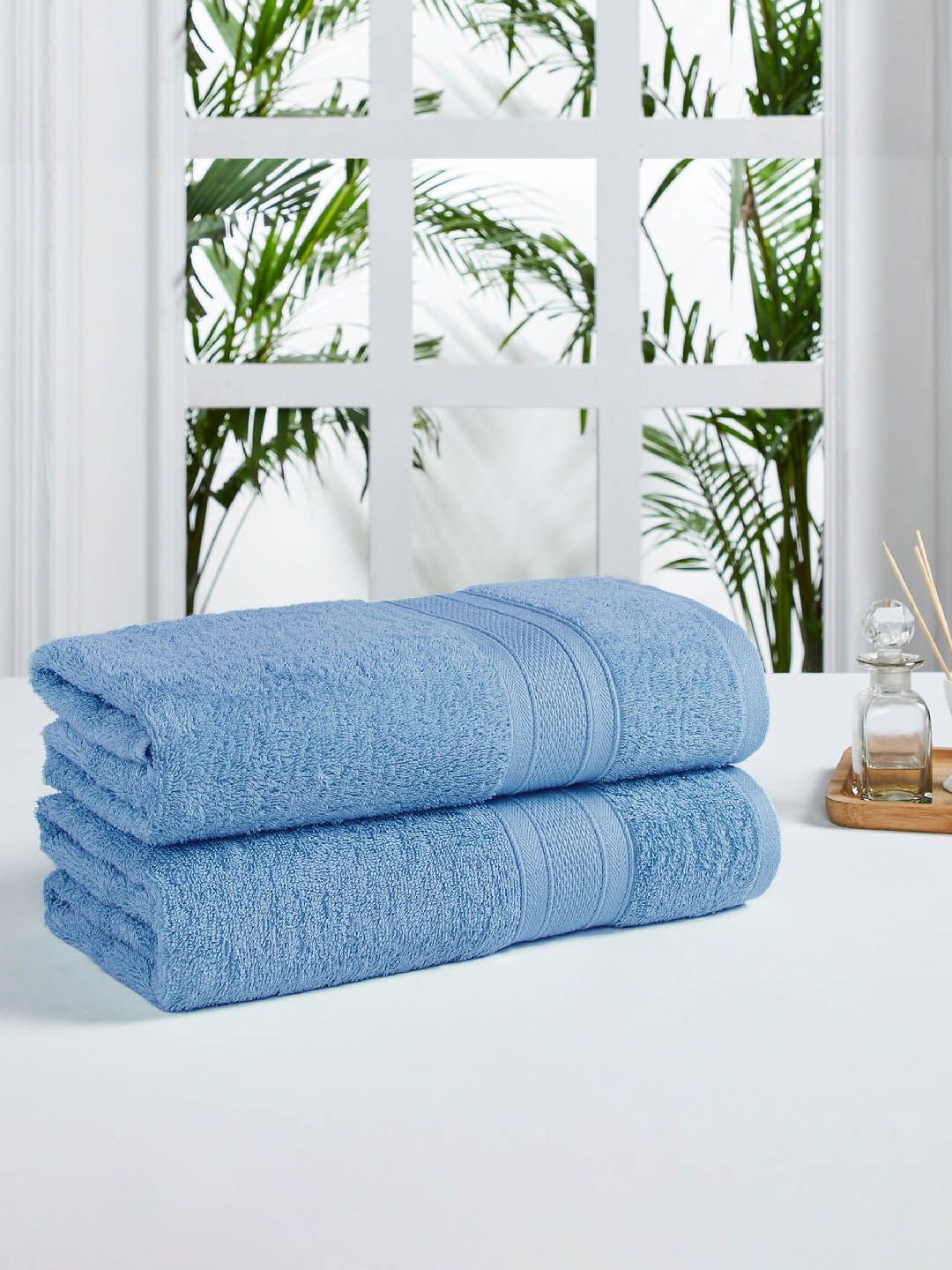MYTRIDENT Blue Set of 2 500 GSM Cotton Bath Towels