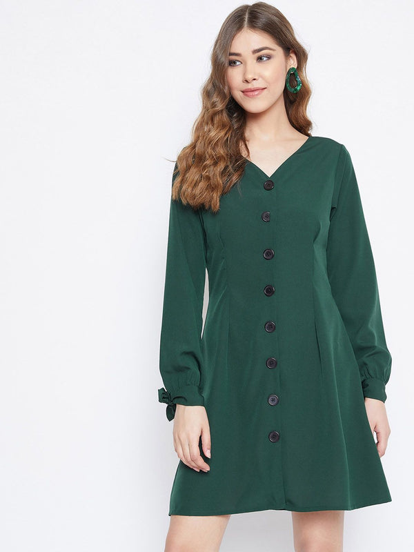 Berrylush Women Green Solid A-Line Dress