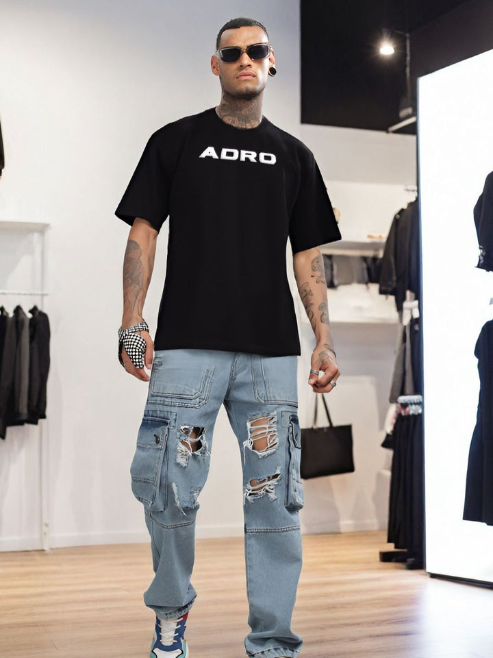 ADRO Graphic Printed Drop-Shoulder Sleeves Cotton Oversized T-shirt
