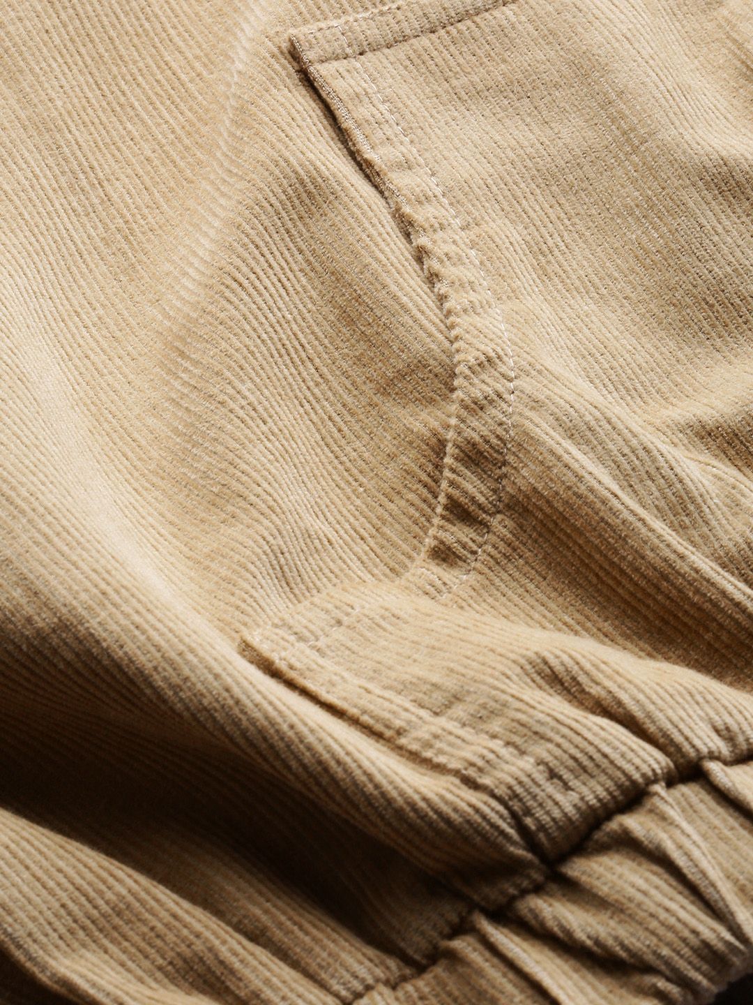 SASSAFRAS Women Beige Solid Corduroy Cropped Bomber Jacket