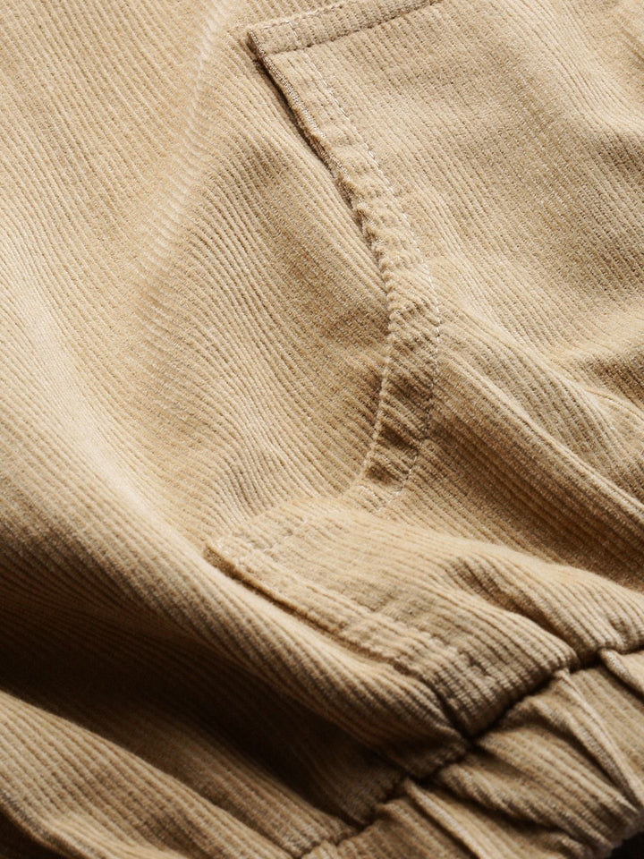 SASSAFRAS Women Beige Solid Corduroy Cropped Bomber Jacket