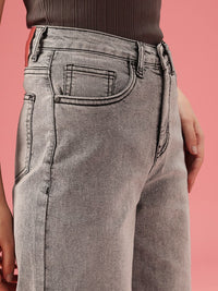 DressBerry Women Wide Leg High-Rise Heavy Fade Stretchable Jeans