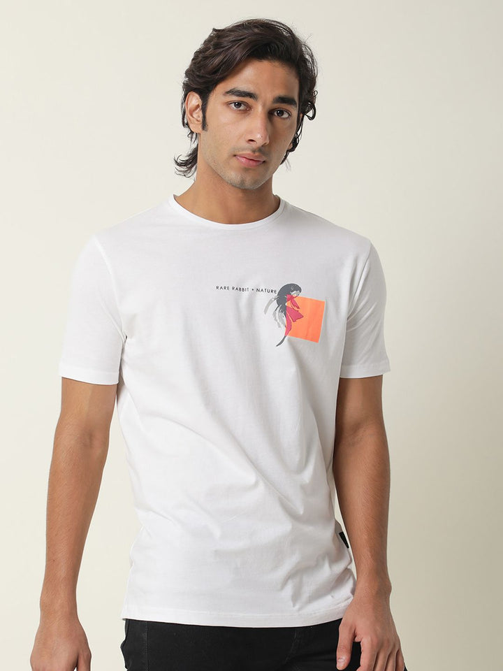 RARE RABBIT Men Gol Printed Pure Cotton Slim Fit T-Shirt