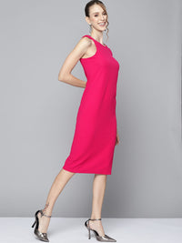 SASSAFRAS Women Fuchsia Textured One Shoulder Sheath Midi Dress