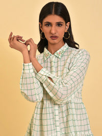 W White Checked Pure Cotton Shirt Style Top