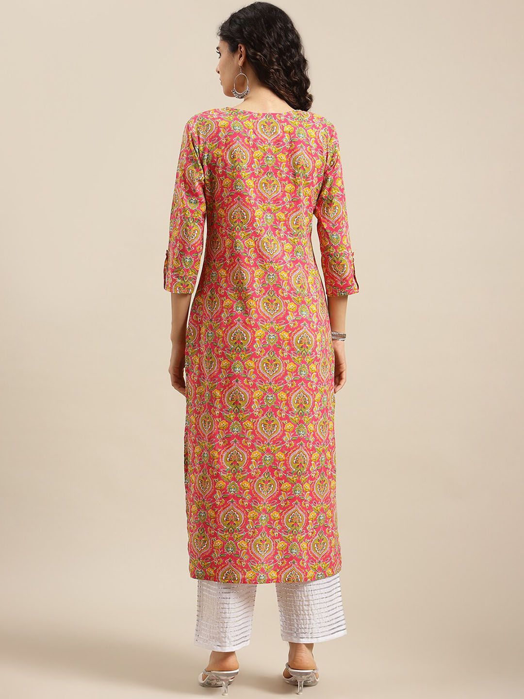 Varanga Women Pink Ethnic Motifs Printed Cotton Kurta