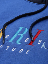 The Indian Garage Co Men Blue & Red Embroidered Hooded Sweatshirt