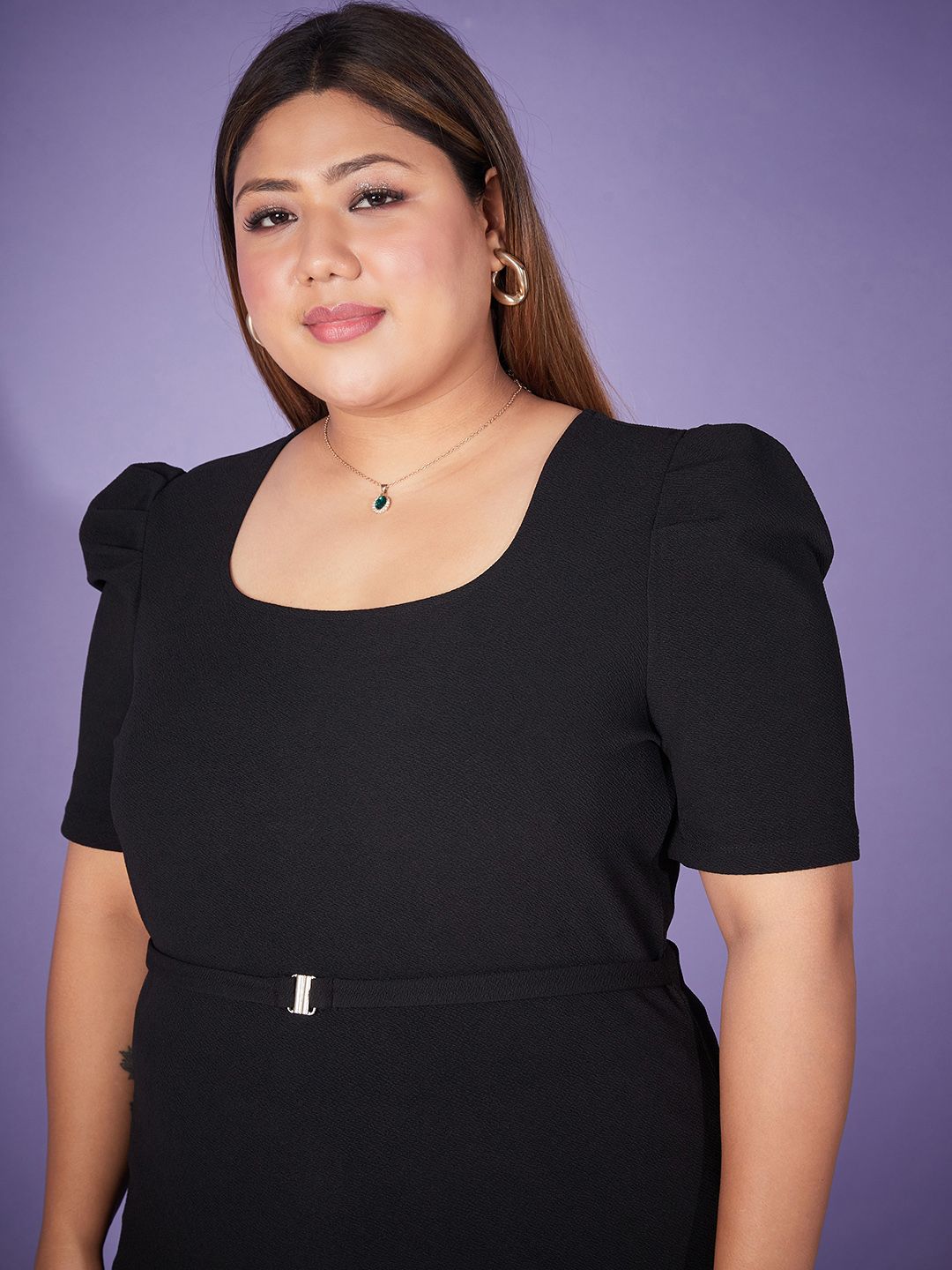 SASSAFRAS Curve Black Plus Size Self-Design Top Wit Trouser Co-Ords