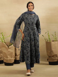 W Floral Printed A-Line Midi Cotton Dress