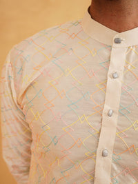 SOJANYA Kurta Kolar Mandarin Sulam Geometri Lelaki