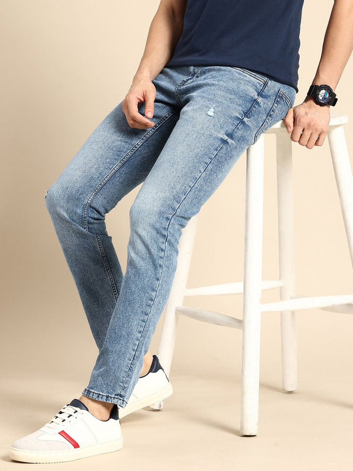 Being Human Men Slim Fit Low Distress Light Fade Stretchable Jeans