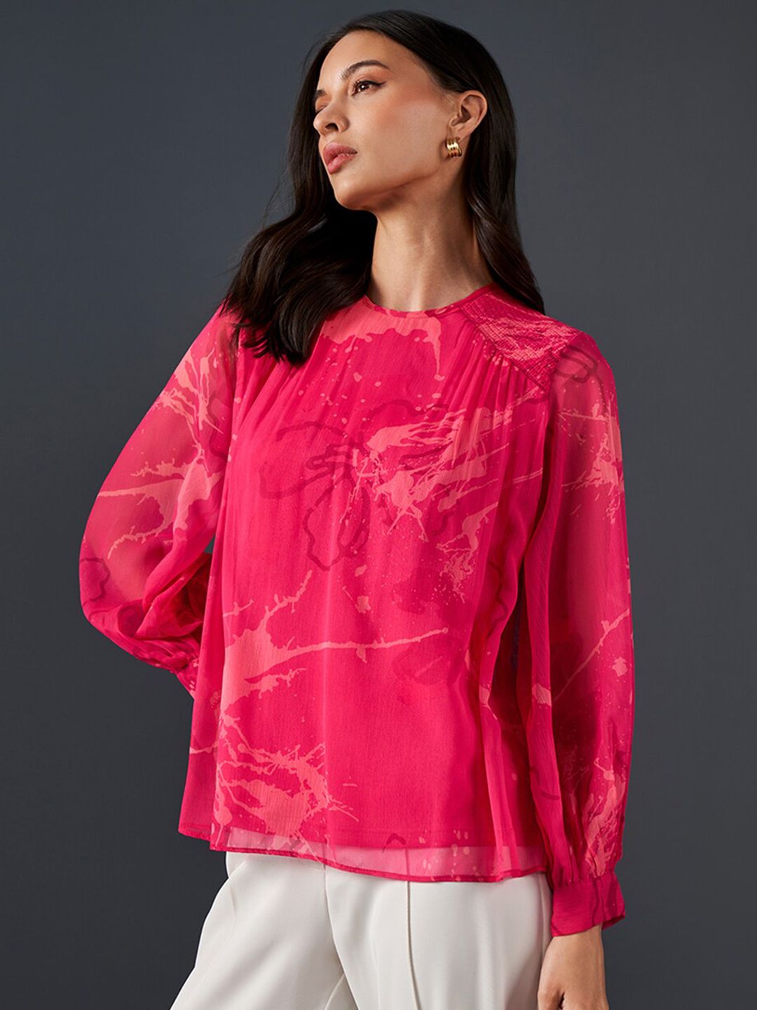 AND Floral Printed Gathered Detail Top
