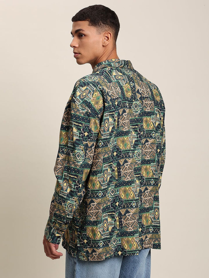 Bene Kleed Men Abstract Printed Opaque Oversize Casual Shirt