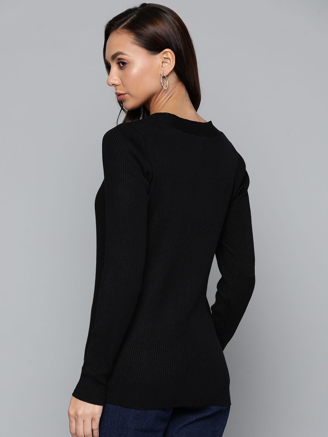 SASSAFRAS Women Black Solid Acrylic Pullover