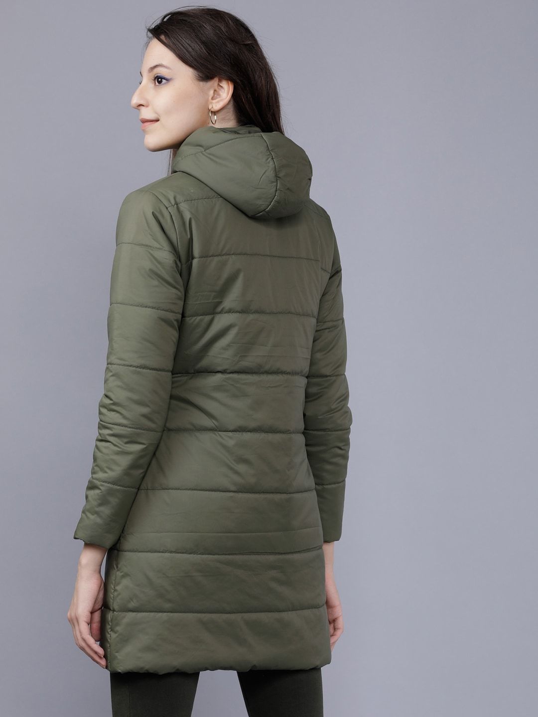 Tokyo Talkies Women Olive Green Solid Puffer Jacket