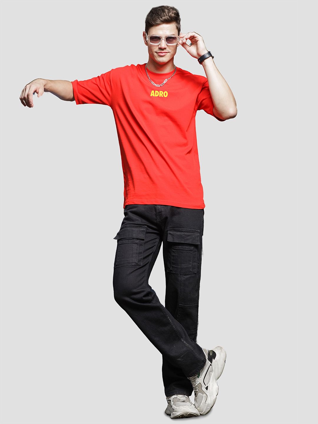 ADRO Men Graphic Printed Drop-Shoulder Sleeves Cotton Oversized T-Shirt