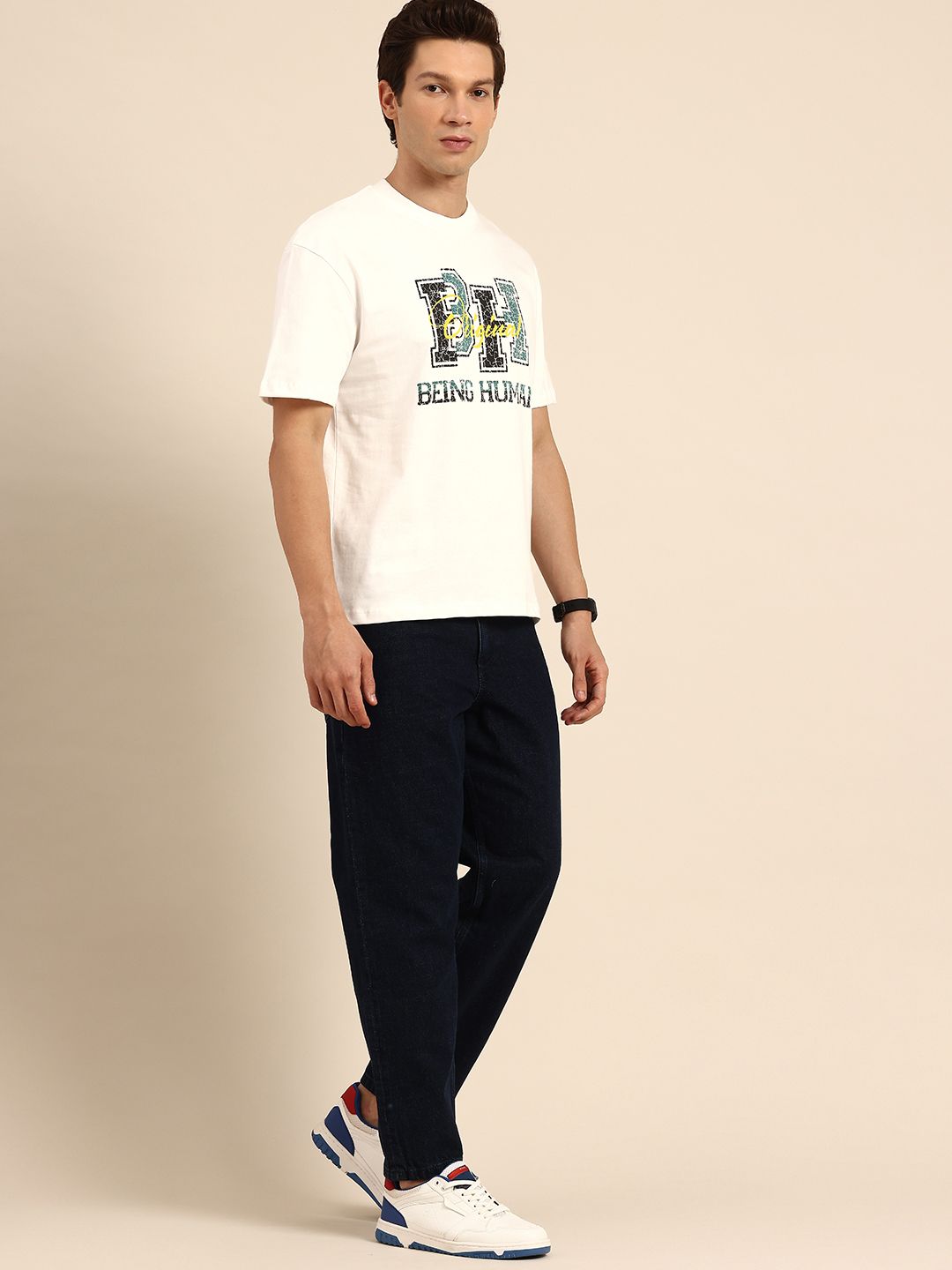Being Human Brand Logo Printed Drop-Shoulder Sleeves Pure Cotton T-shirt