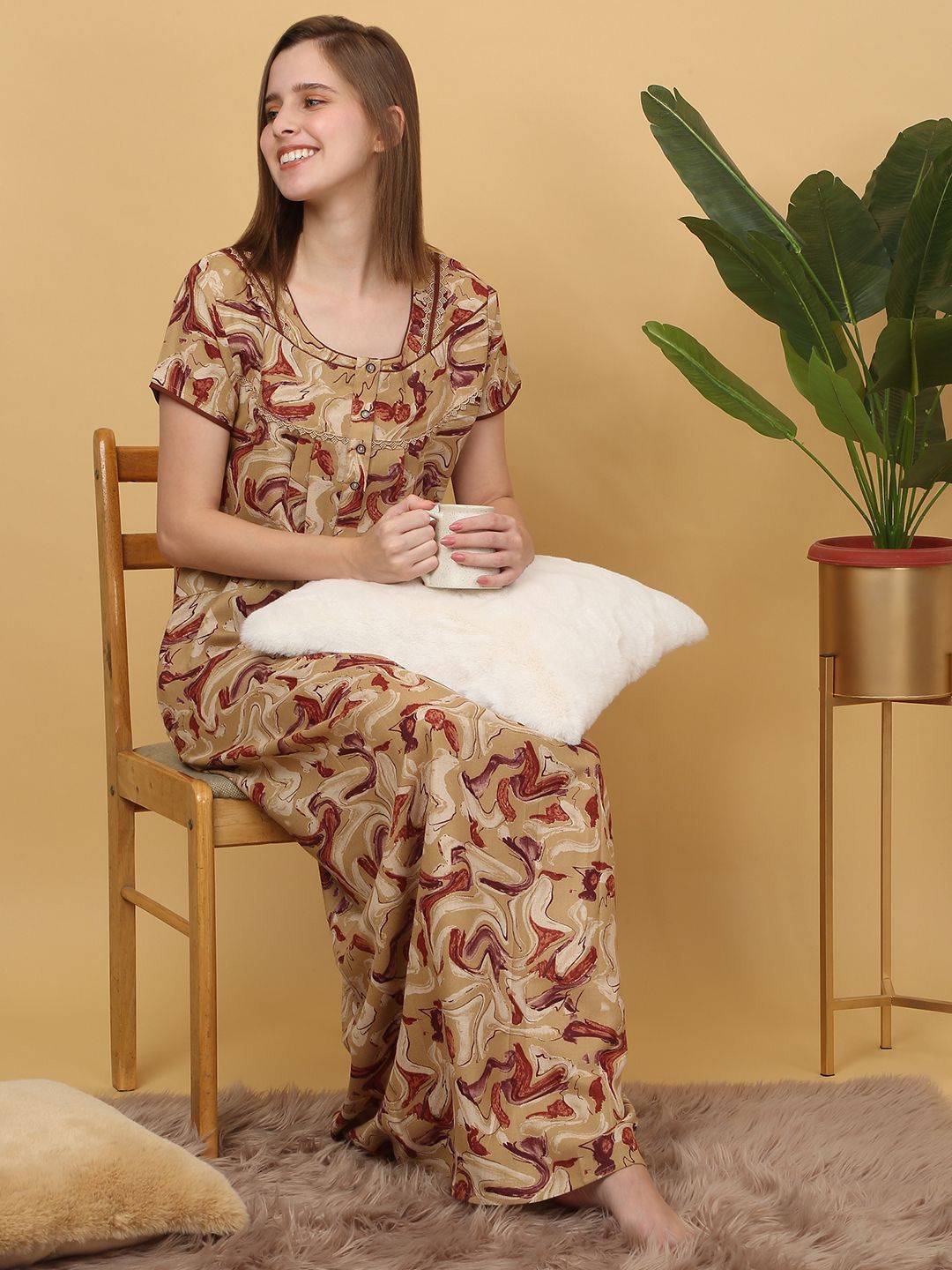 Sweet Dreams Printed pure cotton Maxi Nightdress