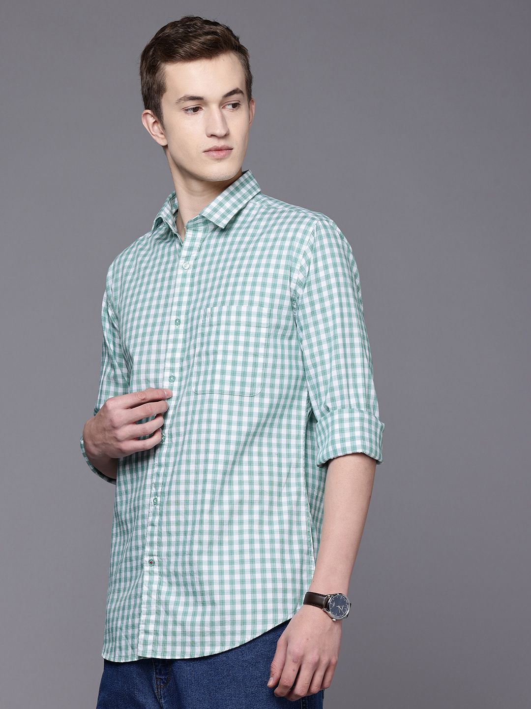 Raymond Pure Cotton Slim Fit Checked Casual Shirt
